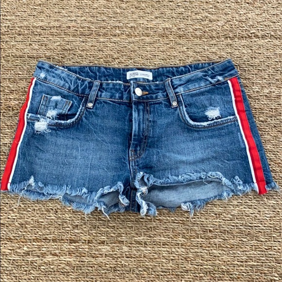 Zara Pants - Zara Red Striped Cut-Off Jean Shorts